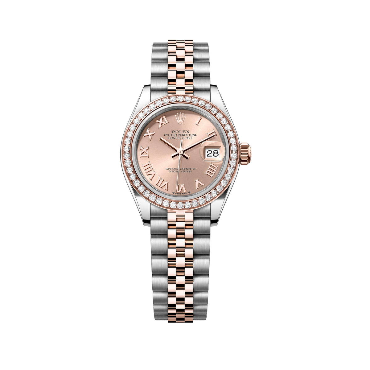 Rolex 279381 28mm Rosegold Diamond bezel White Roman Dial Worn – Time ...