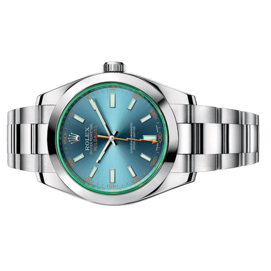 Rolex Milgauss 40mm 116400GV Blue Dial With Green Crystal, Worn