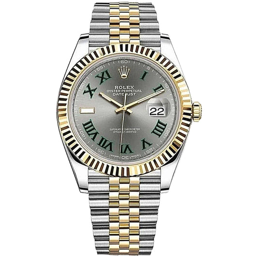 Rolex Datejust Wimbledon 41mm 126333-0020 Yellow Gold, Grey and Green Roman Numeral Dial, Worn