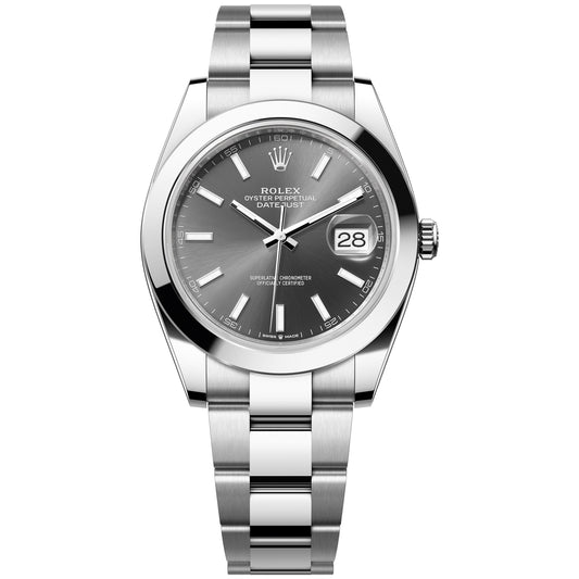 Rolex Datejust 41mm 126300-0007 Smooth Bezel, Dark Rhodium Index Dial, Oyster Bracelet, Unworn 2024