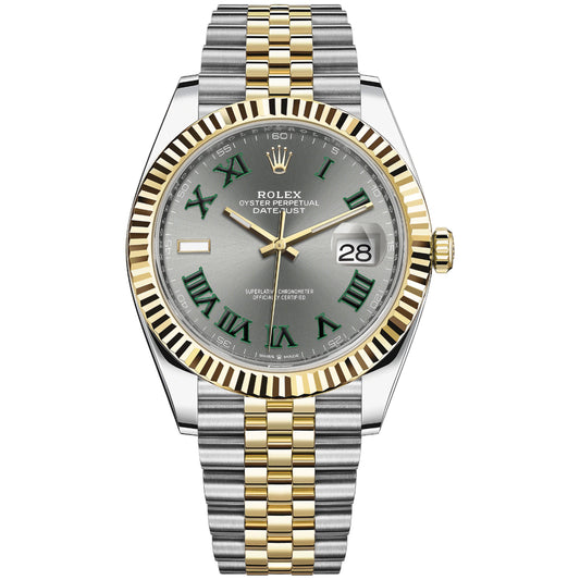 Rolex Datejust Wimbledon 41mm 126333-0020 Yellow Gold Grey and Green Roman Dial, Worn