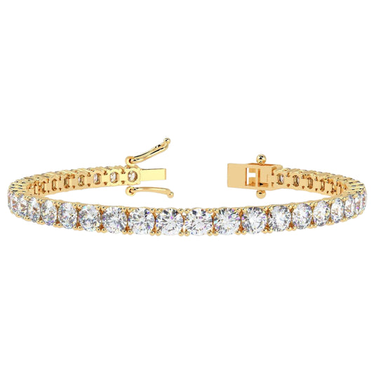 Round Diamond Tennis Bracelet, Yellow Gold Bracelet with 24 Diamonds, Worn