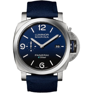 Panerai Luminor eSteel Marina 44mm PAM01157 Blue Index and Numeral Dial, Worn 2023