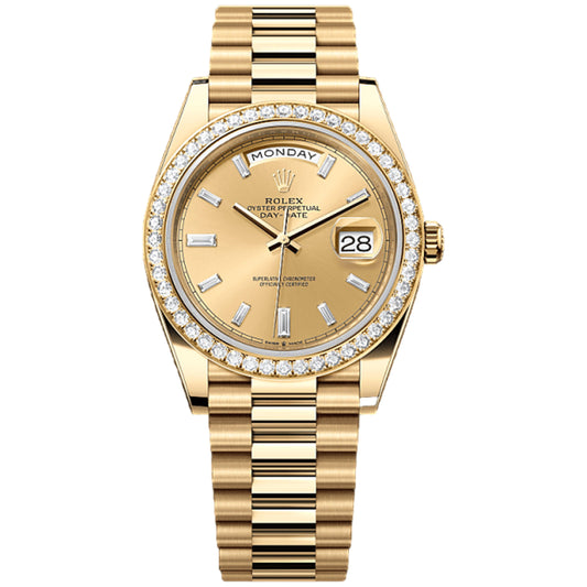 Rolex Day Date 40mm 228348RBR Champagne Baguette Diamond Dial, Worn