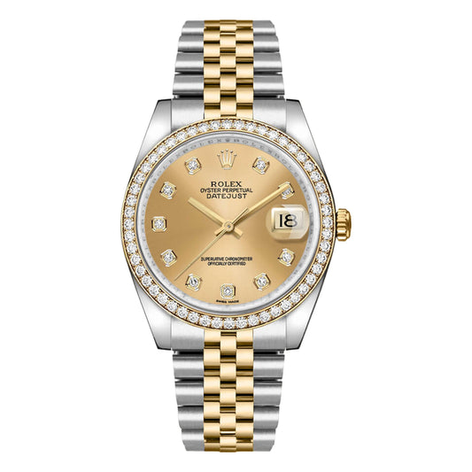 Rolex Datejust 36mm 116243 Yellow Gold Champagne Diamond Dial, Diamond Bezel, Worn