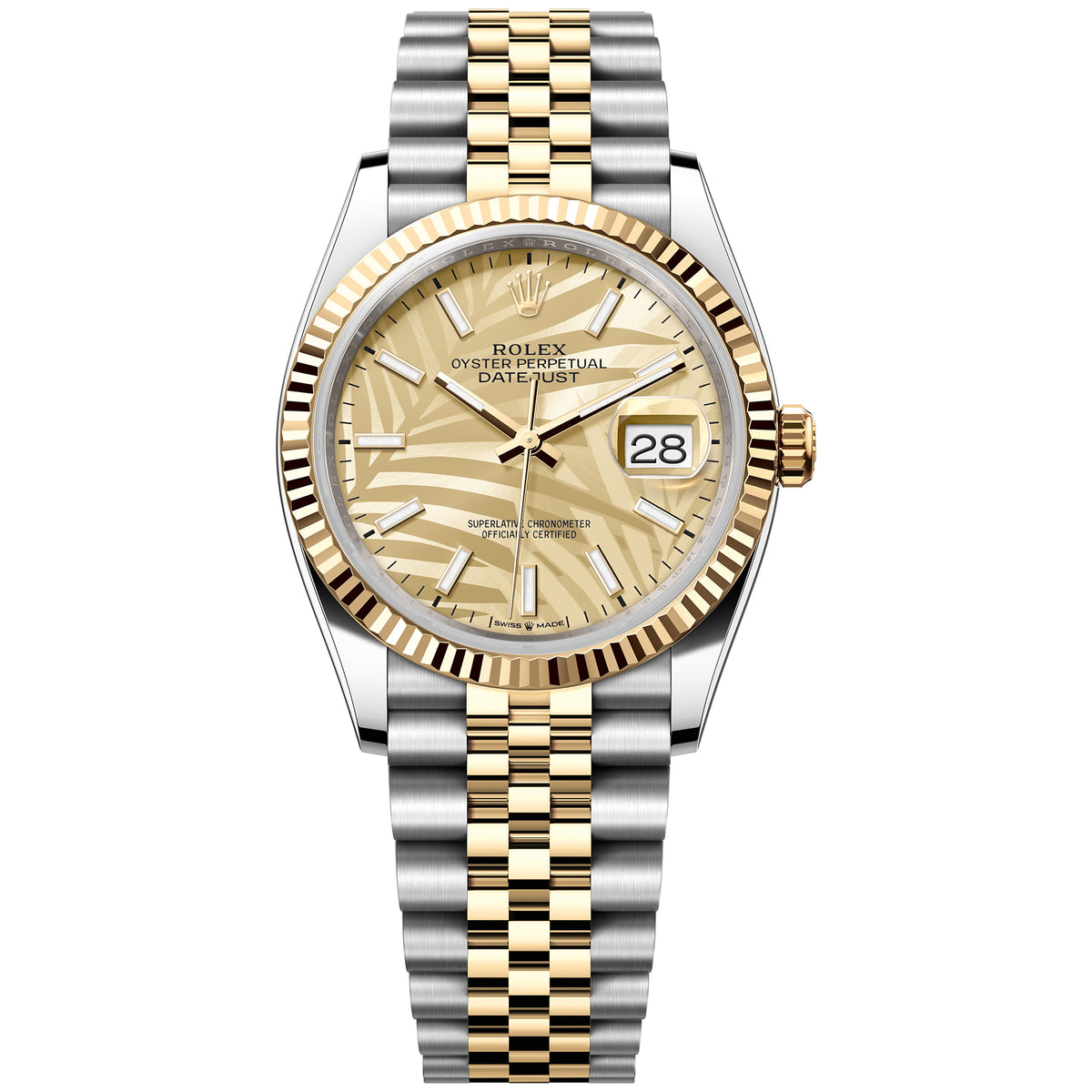 Rolex Datejust 36mm 126233-0037 Golden Palm Motif Index Dial, Yellow G ...