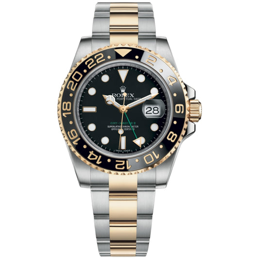 Rolex GMT-Master II 40mm 116713LN Black Dial, Yellow Gold, Worn