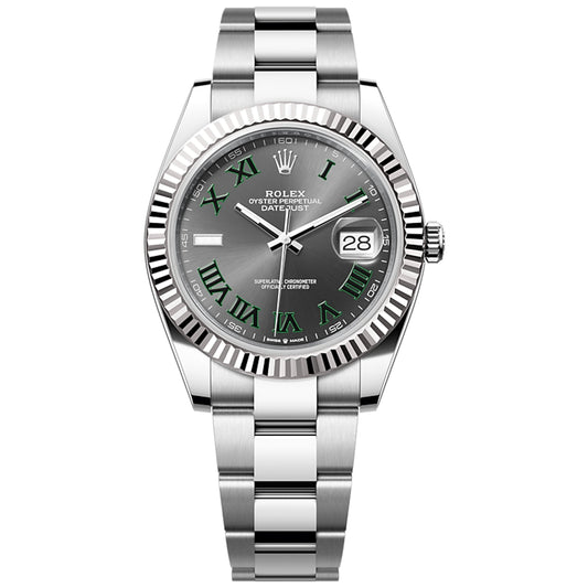 Rolex Datejust Wimbledon 41mm 126334-0021 Grey Dial and Green Roman, Unworn 2023