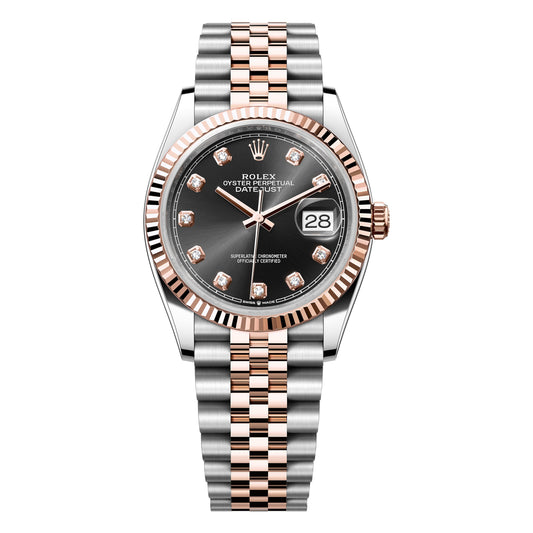 Rolex Datejust 36mm 126231-0019 Rose Gold Black Diamond Dial, Worn