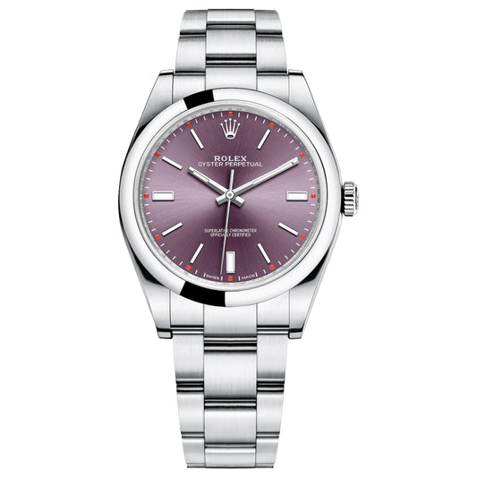 Rolex Oyster Perpetual 39mm 114300 Red Grape Index Dial, Worn