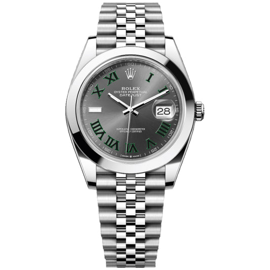 Rolex Datejust Wimbledon 41mm 126300-0014 Smooth Bezel, Grey and Green Roman Dial, Worn