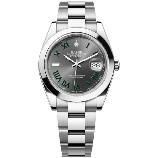 Rolex Datejust Wimbledon 41mm 126300-0014 Smooth Bezel, Grey and Green Roman Dial, Oyster Bracelet, Unworn 2024