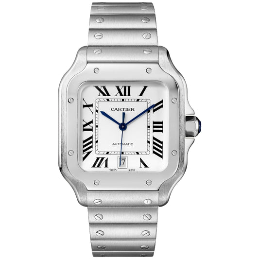 Cartier Santos Large 39.8mm WSSA0018 Silver Roman Dial, Worn