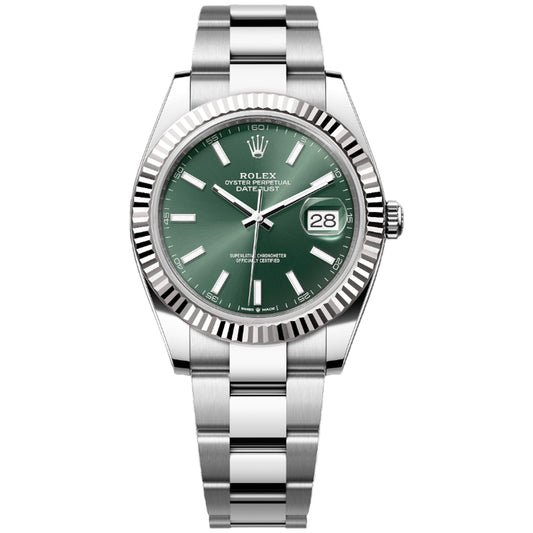 Rolex Datejust 41mm 126334-0027 Fluted Bezel, Mint Green Index Dial, Oyster Bracelet, Very Good Condition 2023