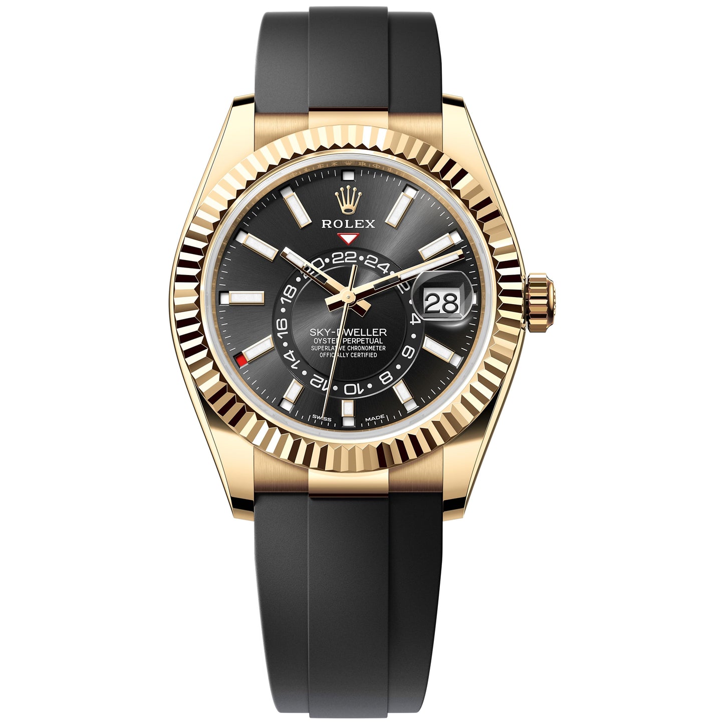 Rolex Sky-Dweller 42mm 326238-0002 Yellow Gold Black Index Dial, Black Rubber Strap, Unworn 2023