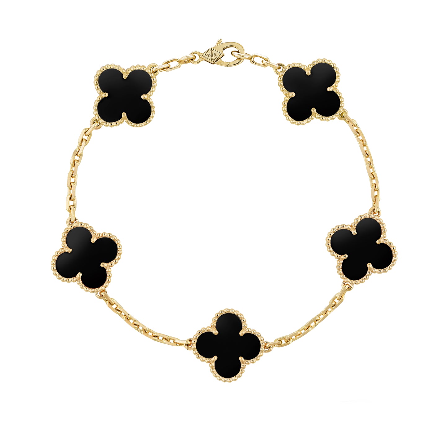 Van Cleef & Arpels Vintage Alhambra Bracelet 19cm VCARA41300 Yellow Gold, 5 Black Onyx Clover Motifs, Worn 2023