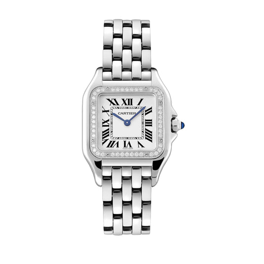 Cartier Panthère 27mm W4PN0008 Silver Roman Dial, Diamond Bezel, Worn