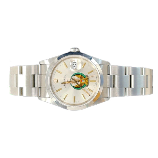 Rolex Oyster Perpetual Date 34mm 15200 Silver Index with UAE Crest Eagle Logo Dial, Unworn 1995