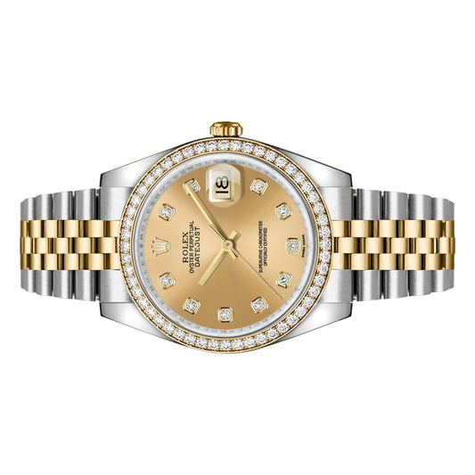 Rolex Datejust 36mm 116243 Yellow Gold Champagne Diamond Dial, Diamond Bezel, Worn