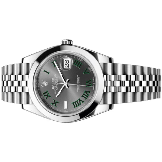 Rolex Datejust Wimbledon 41mm 126300-0014 Smooth Bezel, Grey and Green Roman Dial, Worn