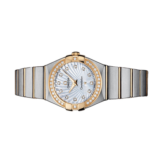 Omega Ladies Constellation Quartz 27mm 123.25.27.60.55.004 White Mother of Pearl MOP Shell Diamond Dial, Worn