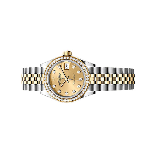 Rolex Lady Datejust 26mm 179383 Diamond Bezel, Champagne Diamond Dial, Worn