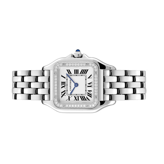 Cartier Panthère 27mm W4PN0008 Silver Roman Dial, Diamond Bezel, Worn