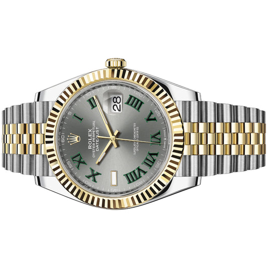 Rolex Datejust Wimbledon 41mm 126333-0020 Yellow Gold Grey and Green Roman Dial, Worn