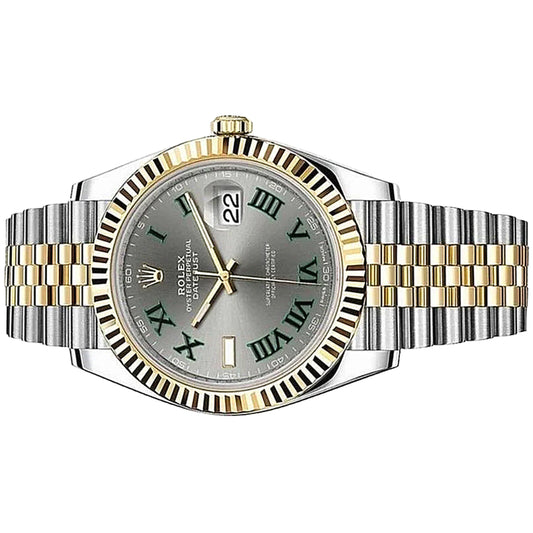 Rolex Datejust Wimbledon 41mm 126333-0020 Yellow Gold, Grey and Green Roman Numeral Dial, Worn