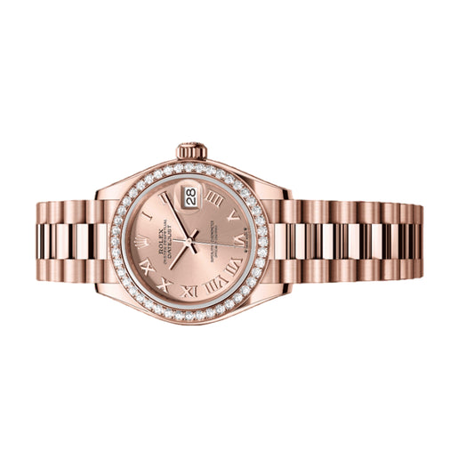 Rolex Lady Datejust 28mm 279135RBR-0027 Full Rose Gold, Diamond Bezel, Rose Roman Dial, President Bracelet, Worn 2022