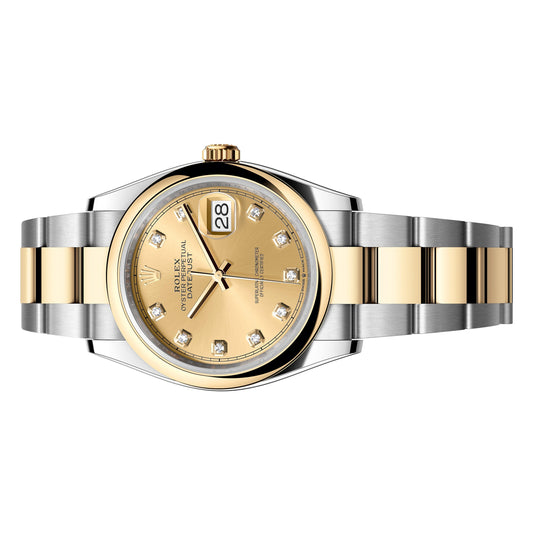 Rolex Datejust 36mm 126203-0018 Champagne Diamond Dial, Smooth Yellow Gold Bezel, Worn