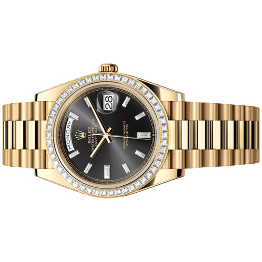 Rolex Day Date 40mm 228398TBR-0001 Yellow Gold, Black Baguette Diamond Dial, Unworn 2021