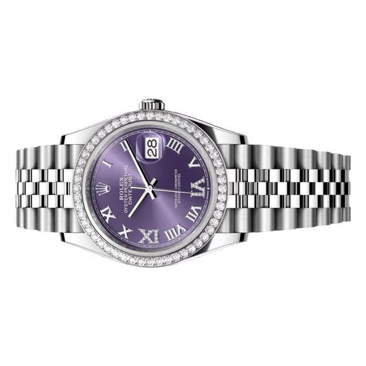 Rolex Datejust 36mm 126284RBR-0013 Aubergine Roman Diamond VI and IX Dial, Worn