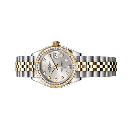 Rolex Datejust 26mm 179383 Diamond Bezel, Silver Diamond Dial, Worn