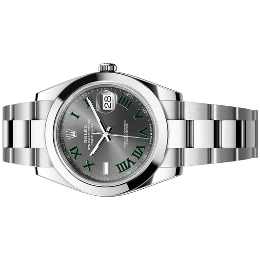 Rolex Datejust Wimbledon 41mm 126300-0014 Smooth Bezel, Grey and Green Roman Dial, Oyster Bracelet, Unworn 2024