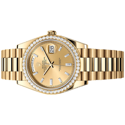 Rolex Day Date 40mm 228348RBR Champagne Baguette Diamond Dial, Worn