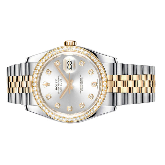 Rolex Datejust 36mm 116243 Yellow Gold Silver Diamond Dial, Diamond Bezel, Worn