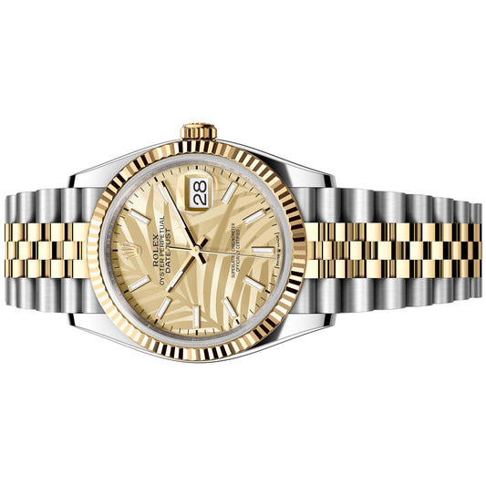 Rolex Datejust 36mm 126233-0037 Golden Palm Motif Index Dial, Yellow Gold, Worn