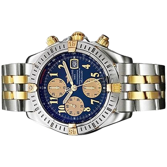 Breitling Chronomat Evolution 44mm B13356 Blue Numeral Dial and Yellow Gold Subdials, Worn