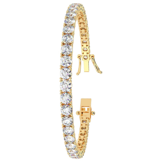 Round Diamond Tennis Bracelet, Yellow Gold Bracelet with 24 Diamonds, Worn