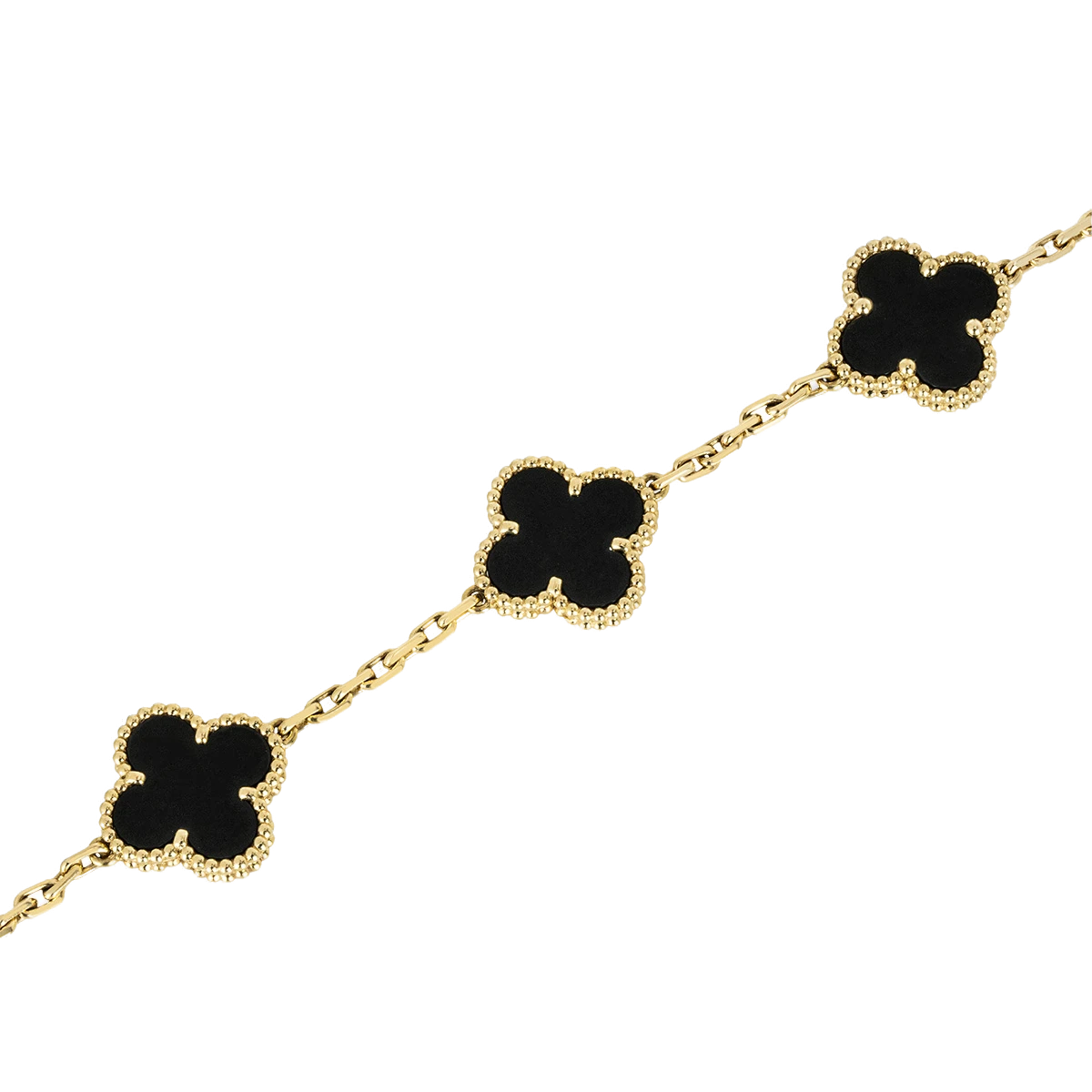 Van Cleef & Arpels Vintage Alhambra Bracelet 19cm VCARA41300 Yellow Gold, 5 Black Onyx Clover Motifs, Worn 2023