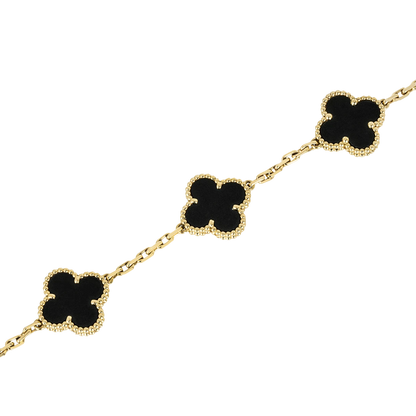 Van Cleef & Arpels Vintage Alhambra Bracelet 19cm VCARA41300 Yellow Gold, 5 Black Onyx Clover Motifs, Worn 2023