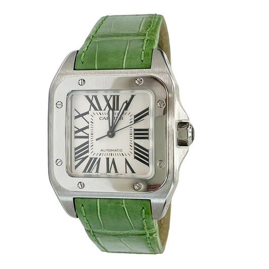 Cartier 33mm 2878 Santos 100 White Roman Dial, Worn