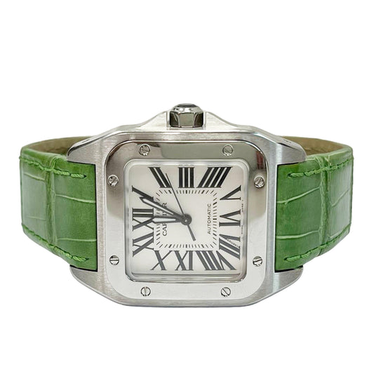 Cartier 33mm 2878 Santos 100 White Roman Dial, Worn