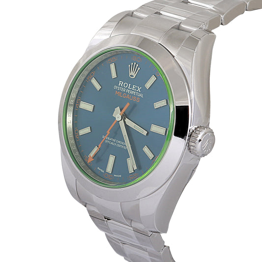 Rolex Steel Milgauss Watch - Blue Dial With Green Crystal 116400GV 2015