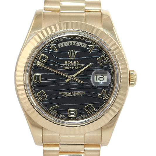 Rolex Day-Date II 218238  2014 Full Gold, Black Wave Dial