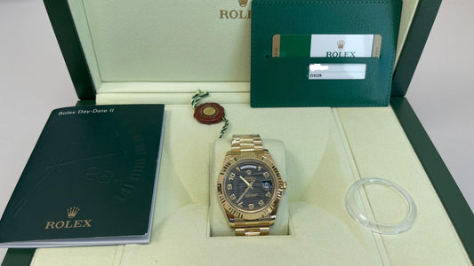 Rolex Day-Date II 218238  2014 Full Gold, Black Wave Dial